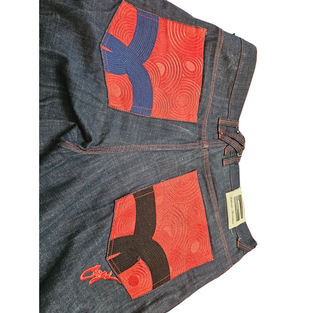 Coogi Wide Leg Jeans W40 L34 Red Contrast Stitching Embroidered Pockets Y2K - Picture 3 of 16